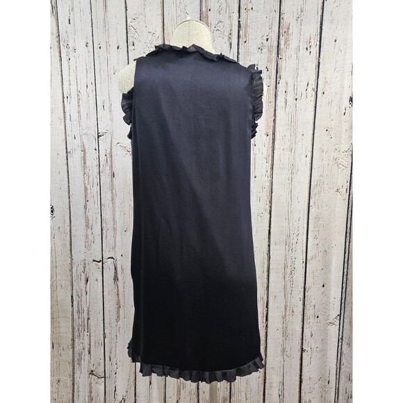 MDS Women's 4 Milly Black Silk Ruffle Detail Cocktail Shift Little Black Dress - Picture 4 of 10
